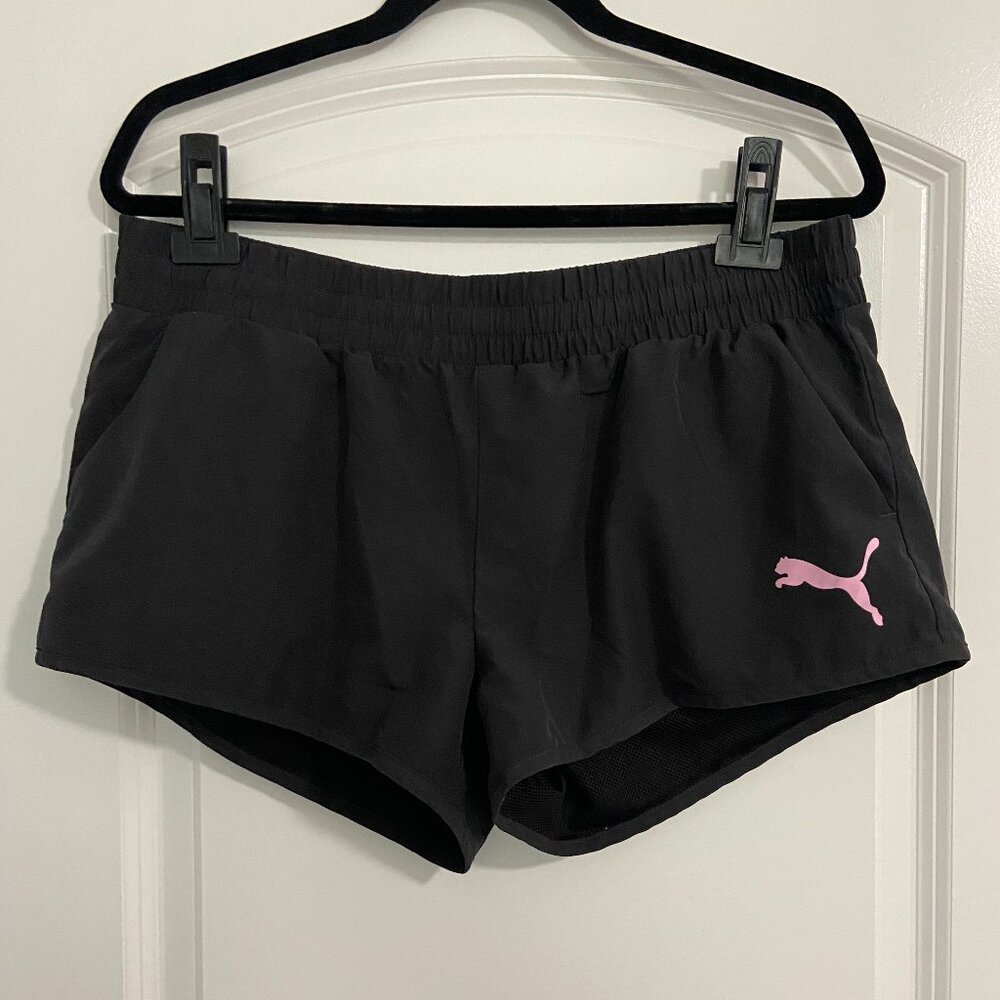 Puma Black Running Shorts Size Large With Pink Logo